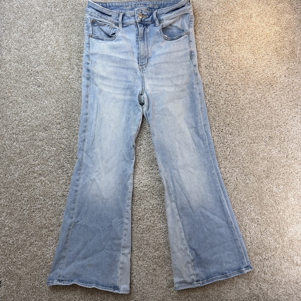 American Eagle Outfitters High Rise Flare Jeans Womens 6 Short Light Wash Denim